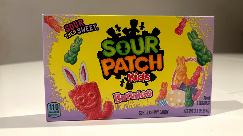 Sour Patch Kid Bunnies standing on a white countertop
