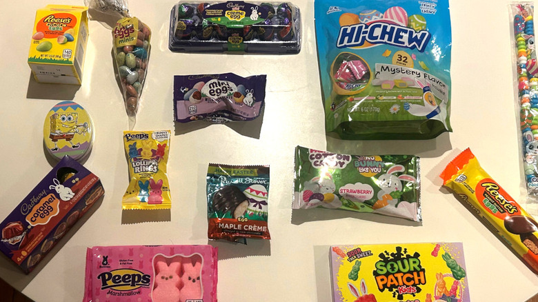 Various Easter candies displayed on a table top