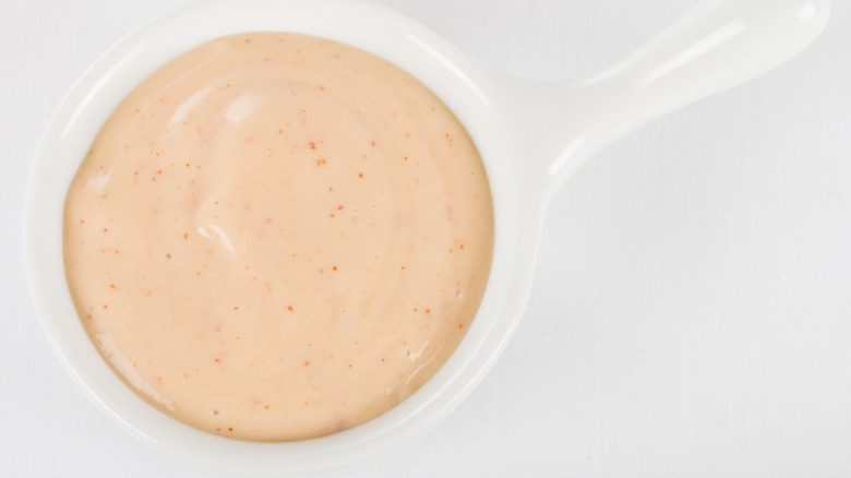 White bowl of fry sauce