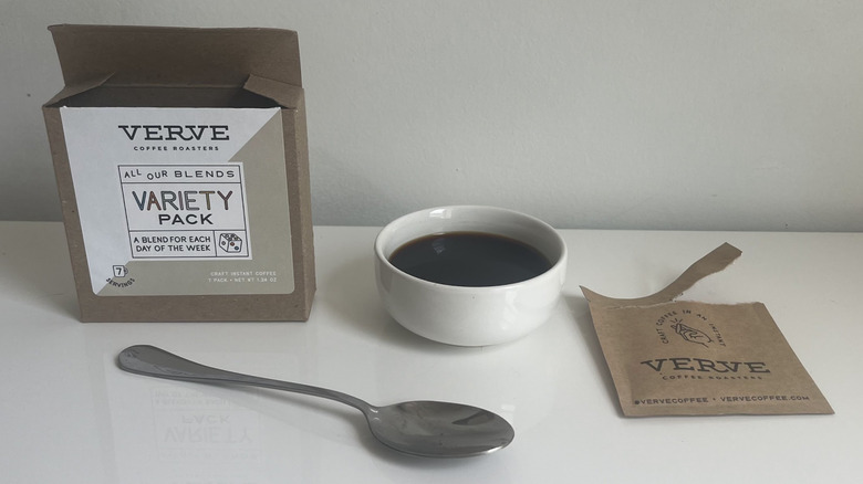 A box of Verve instant coffee packets