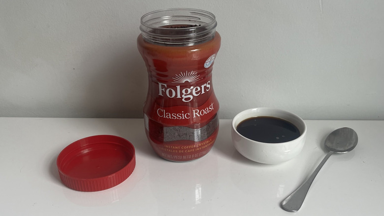 A jar of Folgers classic roast instant coffee