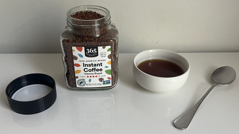A container of 365 brand instant coffee
