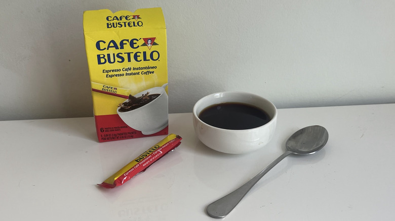 A box of Café Bustelo instant coffee packets