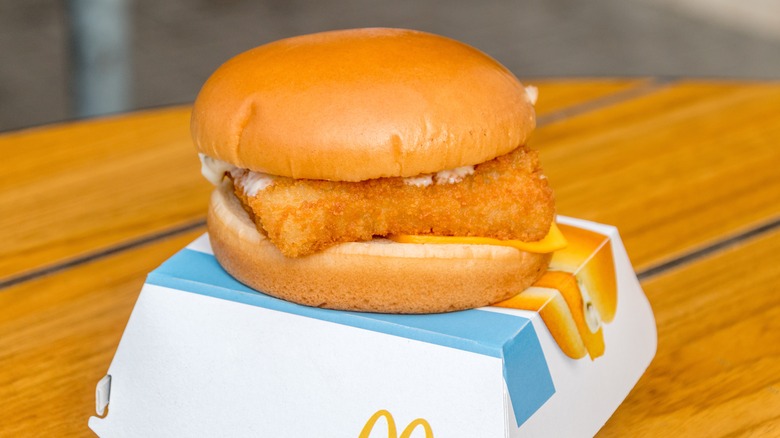 Filet-O-Fish sandwich on box