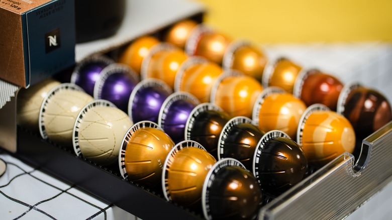 nespresso pods in an organizing tray