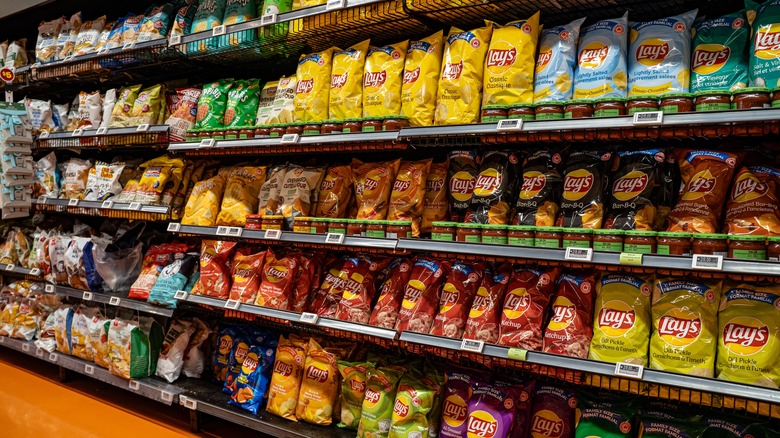 Potato chip aisle at grocery store