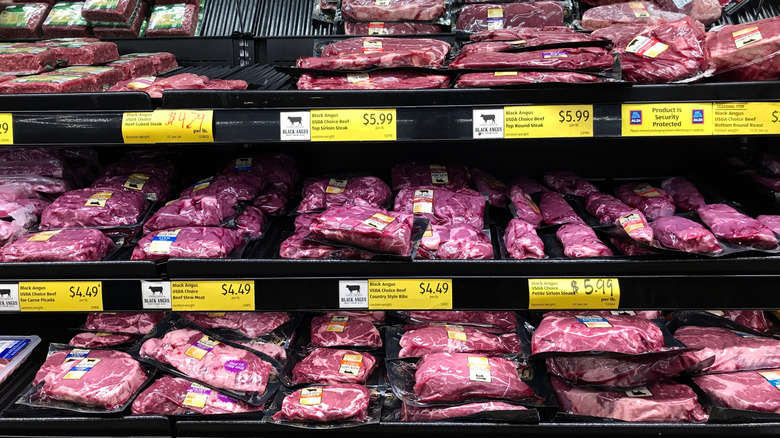 Meat on display at an Aldi store