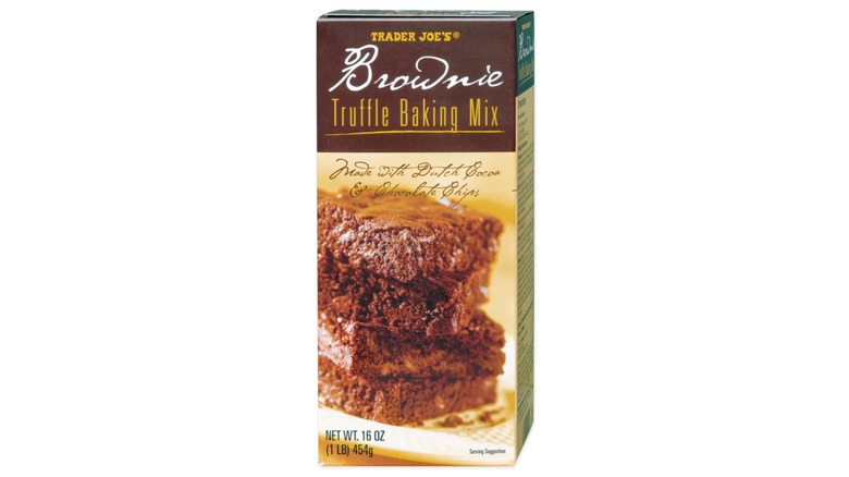 Box of Trader Joe's Brownie Truffle Baking Mix on white background