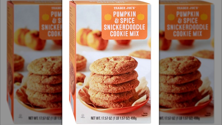 Box of Trader Joe's Pumpkin & Spice Snickerdoodle Cookie Mix on white background
