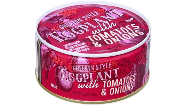 Can of Trader Joe's Grecian Style Eggplant with Tomatoes & Onions