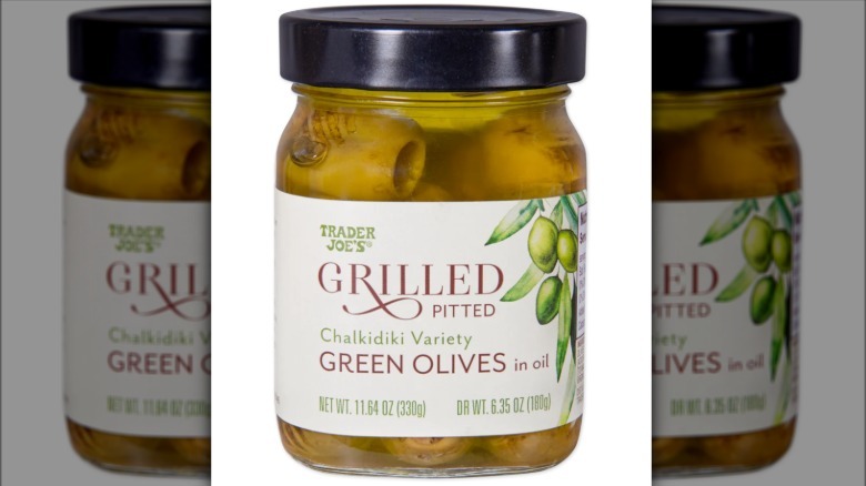 Jar of Trader Joe's Grilled Pitted Green Olives
