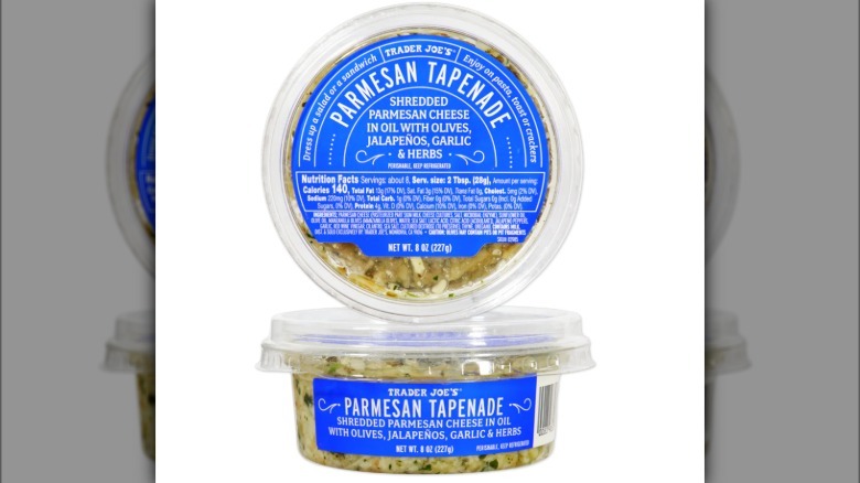 Two plastic containers of Trader Joe's Parmesan Tapenade