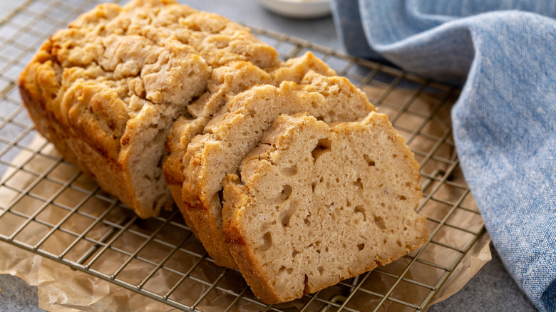 Beer bread loaf on cooling rack