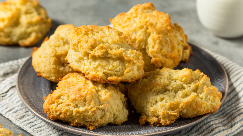 Plate of drop biscuits stacked
