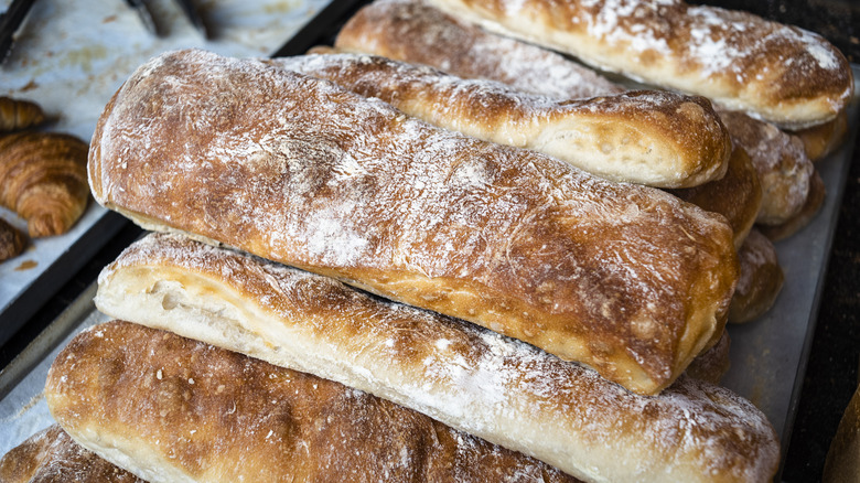 Stacked loaves of ciabatta bread