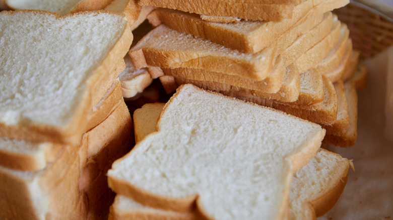 Slices of white bread stacked