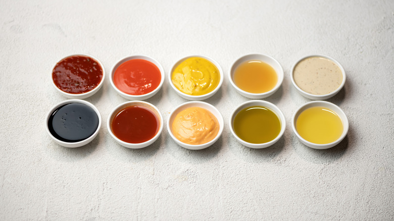 A rainbow of assorted condiments