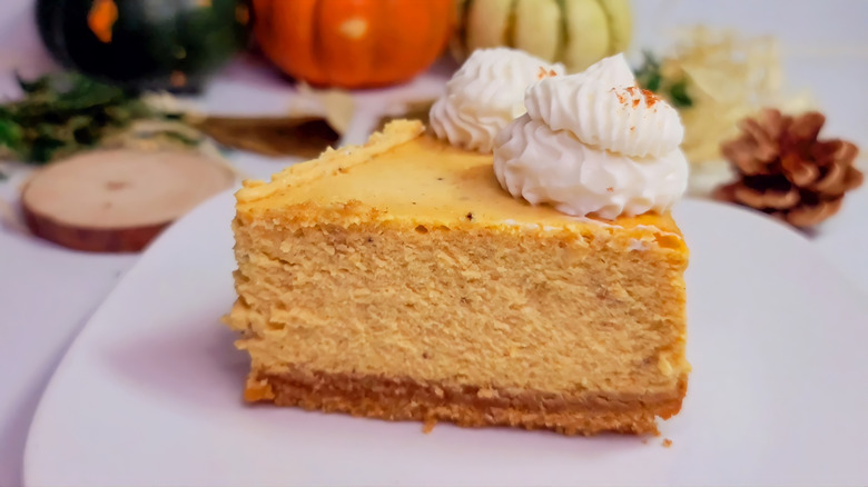 a slice of pumpkin cheesecake