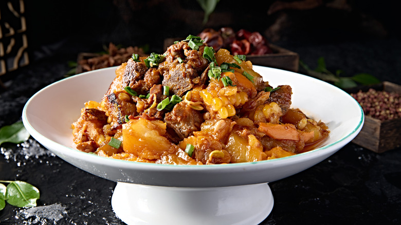 meat stew with pumpkin on a plate