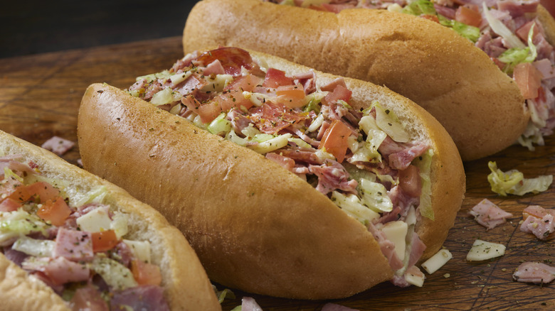 chopped Italian sandwiches in split top buns