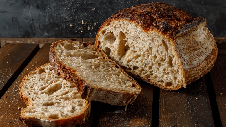 rustic loaf of bread sliced open