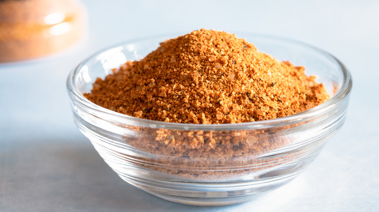 close-up of glass bowl with spice blend