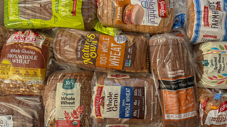 Many whole wheat bread loaves