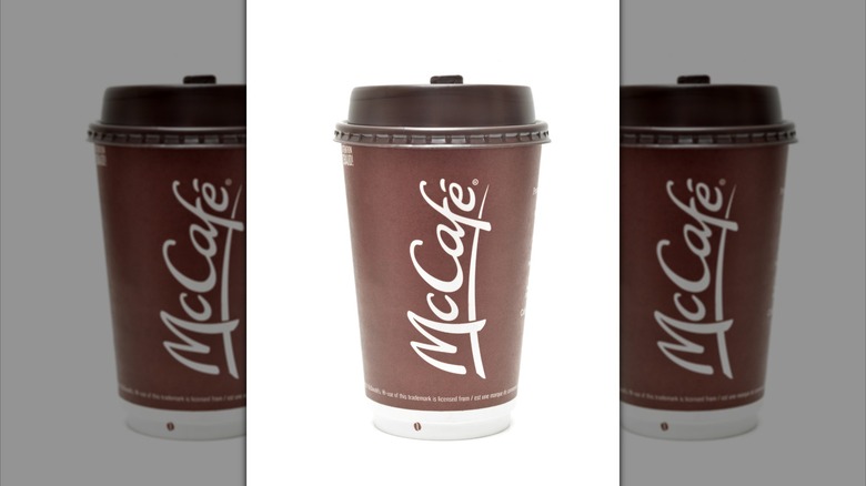 A solitary McDonald's coffee cup on a white background
