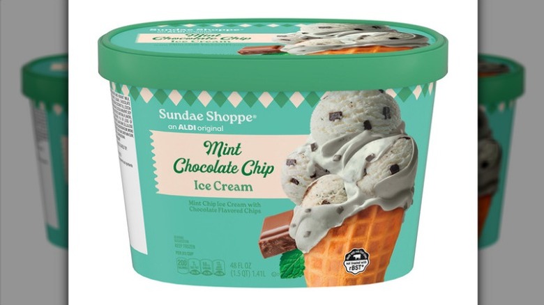 carton of Sundae Shoppe mint chocolate chip ice cream