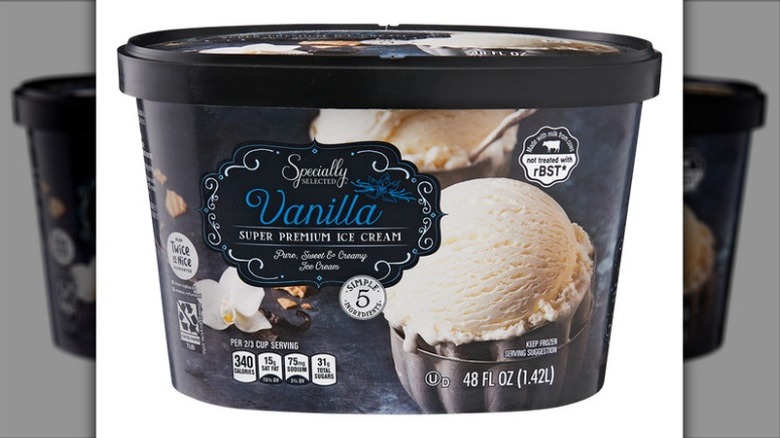 carton of Specially Selected vanilla super premium ice cream