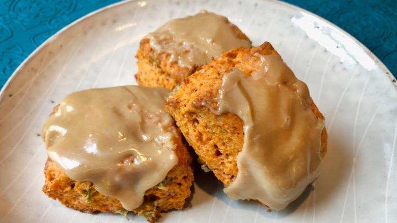 A plate of glazed Bloody Mary flavored scones