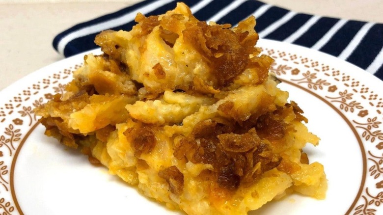 A plate of cheesy hash elegante for brunch