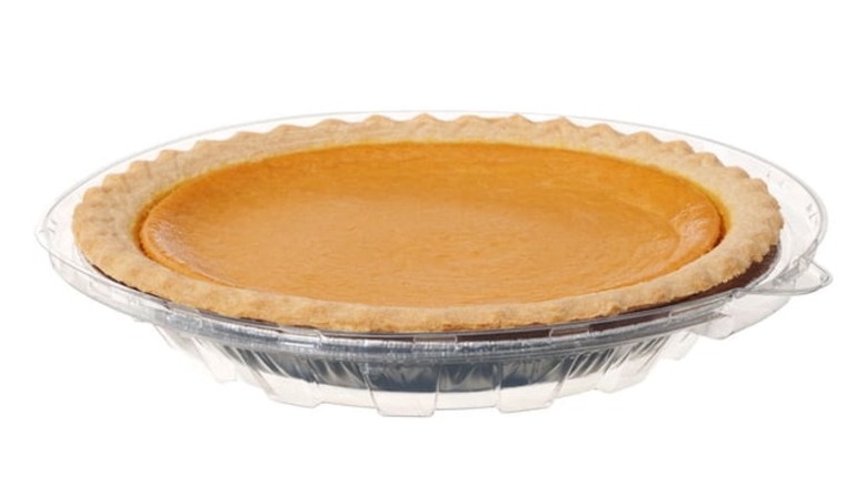 Member's Mark Sweet Potato Pie in a foil pan and clear plastic packaging on a white background.