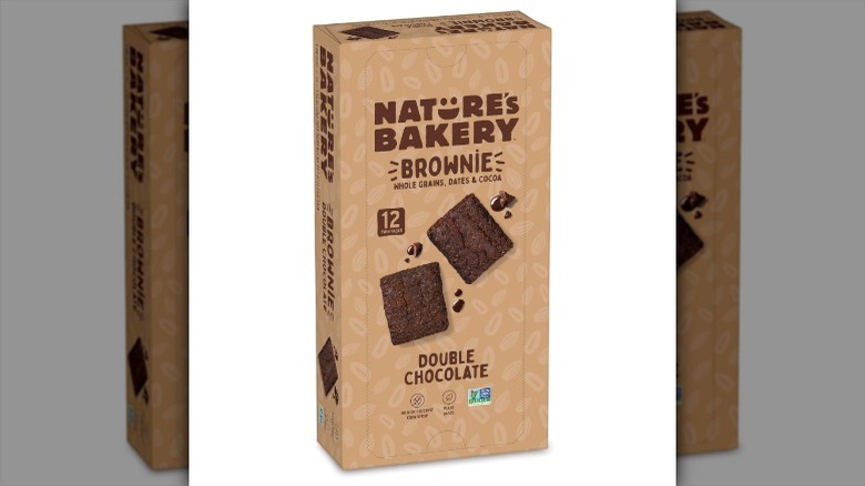 Nature's Bakery Double Chocolate Brownie Bars in brown cardboard packaging
