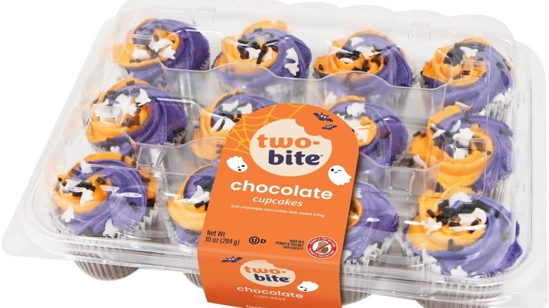 Two-Bite Halloween Chocolate Mini Cupcakes in clear plastic packaging