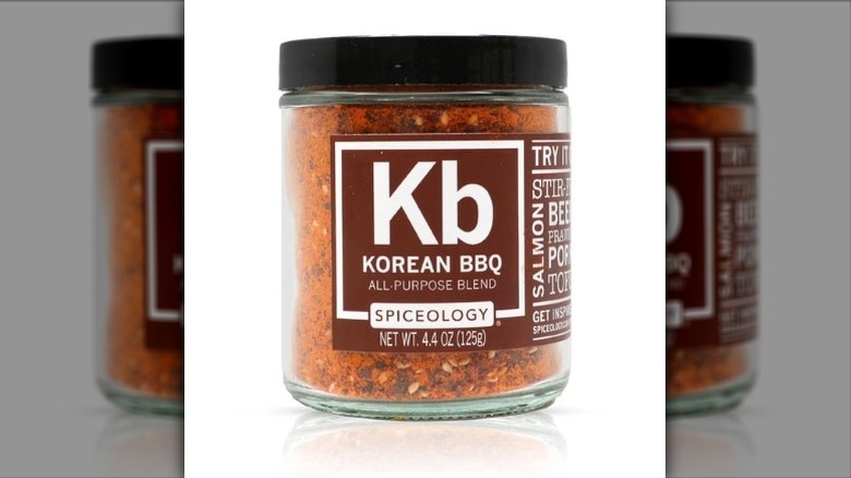 A jar of Spiceology Kb Korean BBQ All-Purpose Blend on a white background.