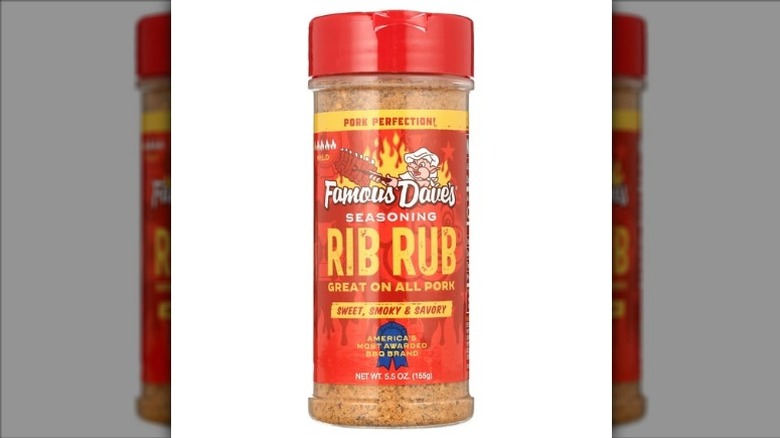 A jar of Famous Dave's Rib Rub on a white background.