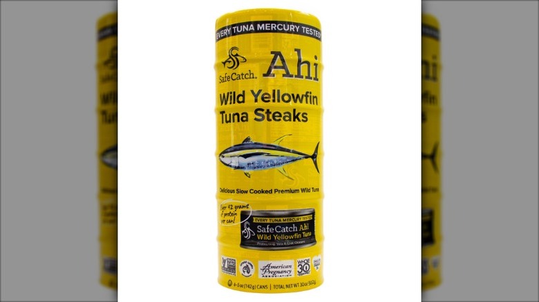 shrink-wrapped cans of Safe Catch Ahi Wild Yellowfin Tuna Steaks