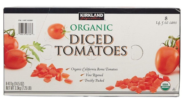 Kirkland Signature Organic Diced Tomatoes in a cardboard carton