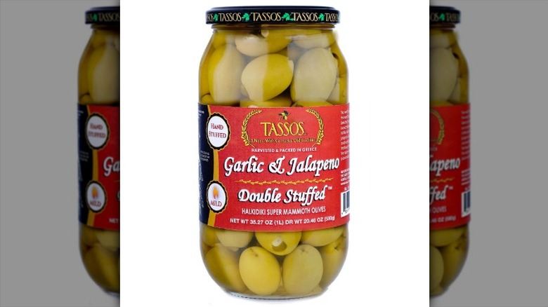 jar of Tasso's Garlic & Jalapeno Double Stuffed Olives