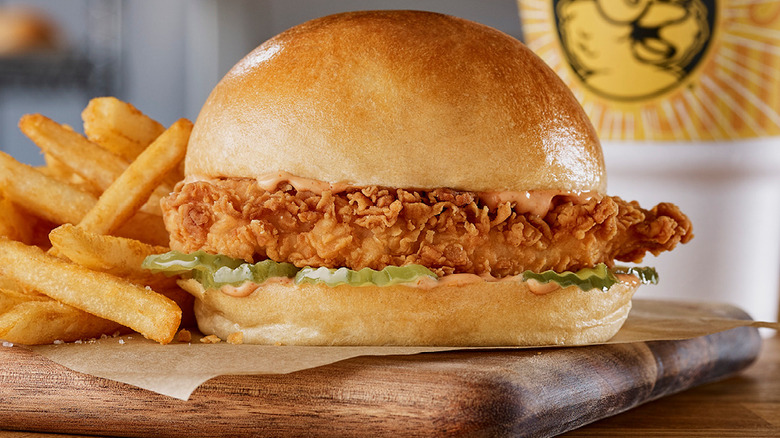 A chicken sandwich meal from Golden Chick