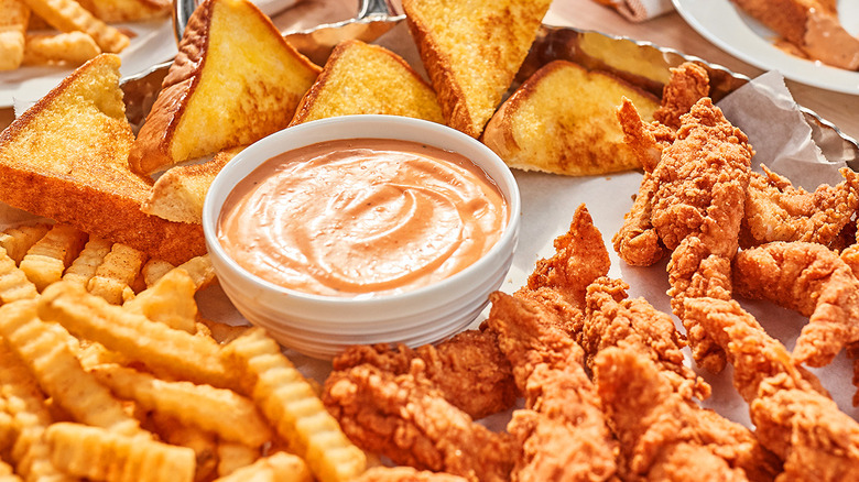 toast, fries and chicken tenders from Zaxbys