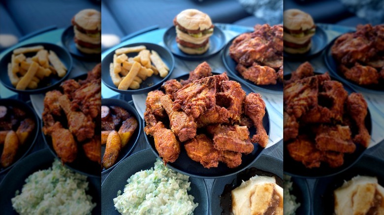 A spread of food from Pollo Campero