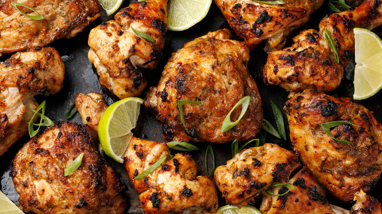 Jerk chicken on a tray