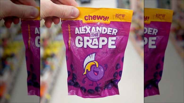 A bag of Alexander The Grape candy