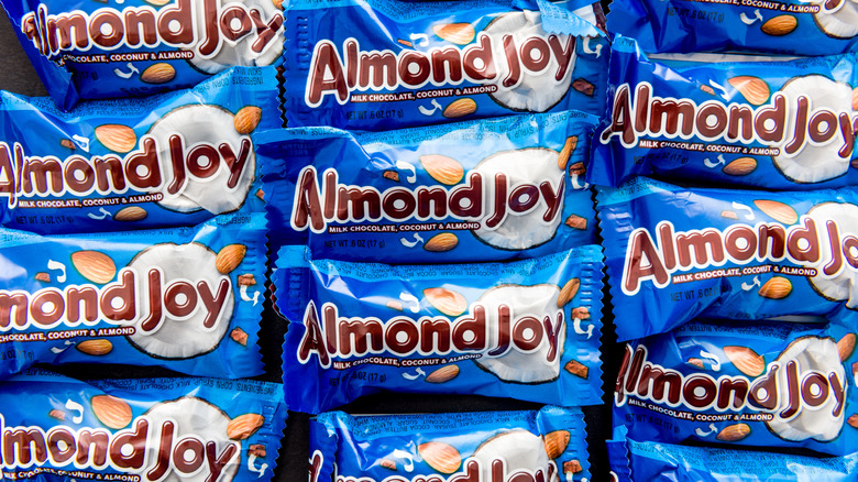 a number of Almond Joy bars in their wrappers
