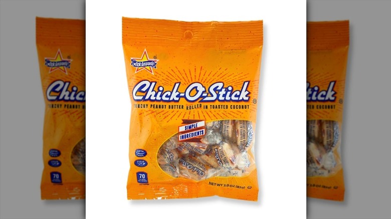 A bag of Chick-o-Stick candies on a white background.