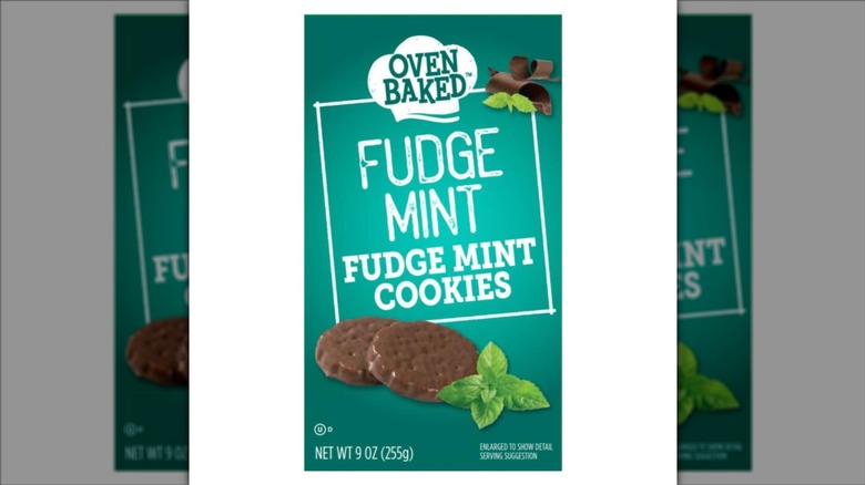 A package of Oven Baked Fudge Mint Cookies on a white background.