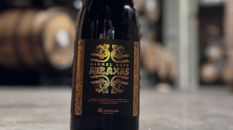 Close of Barrel-Aged Abraxas beer bottle