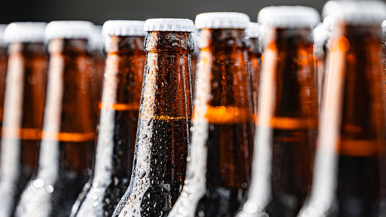 Row of beer bottle necks